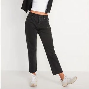 NWT OLD NAVY High-Waisted Slouchy Straight Cropped Distressed Jeans Button fly